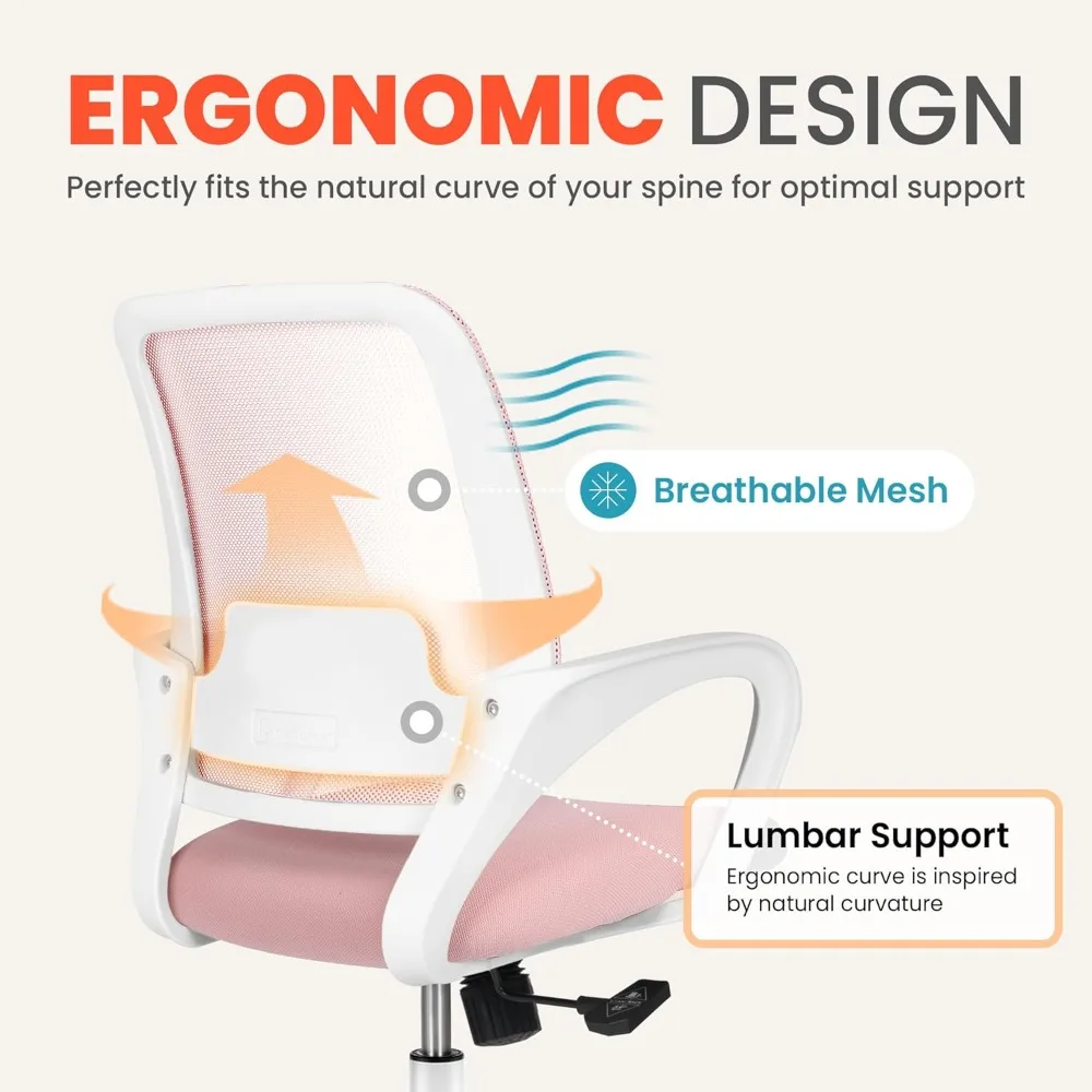 كرسي مكتب شبكي مريح مع دعم قطني، ارتفاع قابل للتعديل، عجلات دوارة لراحة مكتب الدراسة المنزلية #3