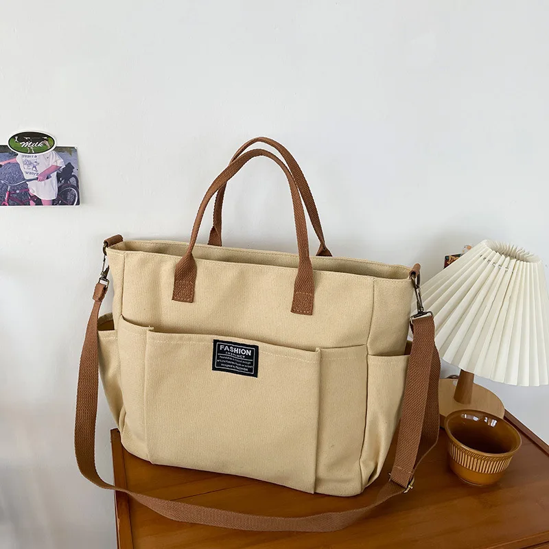 Große Canvas-Tragetasche für Damen, minimalistische Arbeitstasche – extra breiter Pendler-Shopper, langlebige Umhängetasche für die Schule – Detail 5