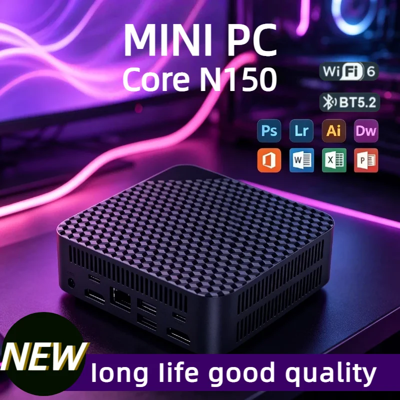 Mini PC Intel N150 16GB 512GB NVMe SSD 4C4T 3.6GHz Triple 4K HDMI WiFi6 BT5.2 Silent Fanless Small Desktop Office Home Pro Max