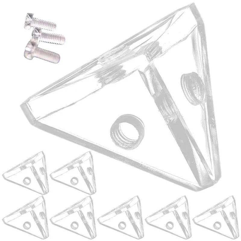 HOT 50PCS Clear Acrylic Corner Braces 3-Sides M4 Thread Fixed Connectors Display Cases Triangle Joint Brackets+Screws
