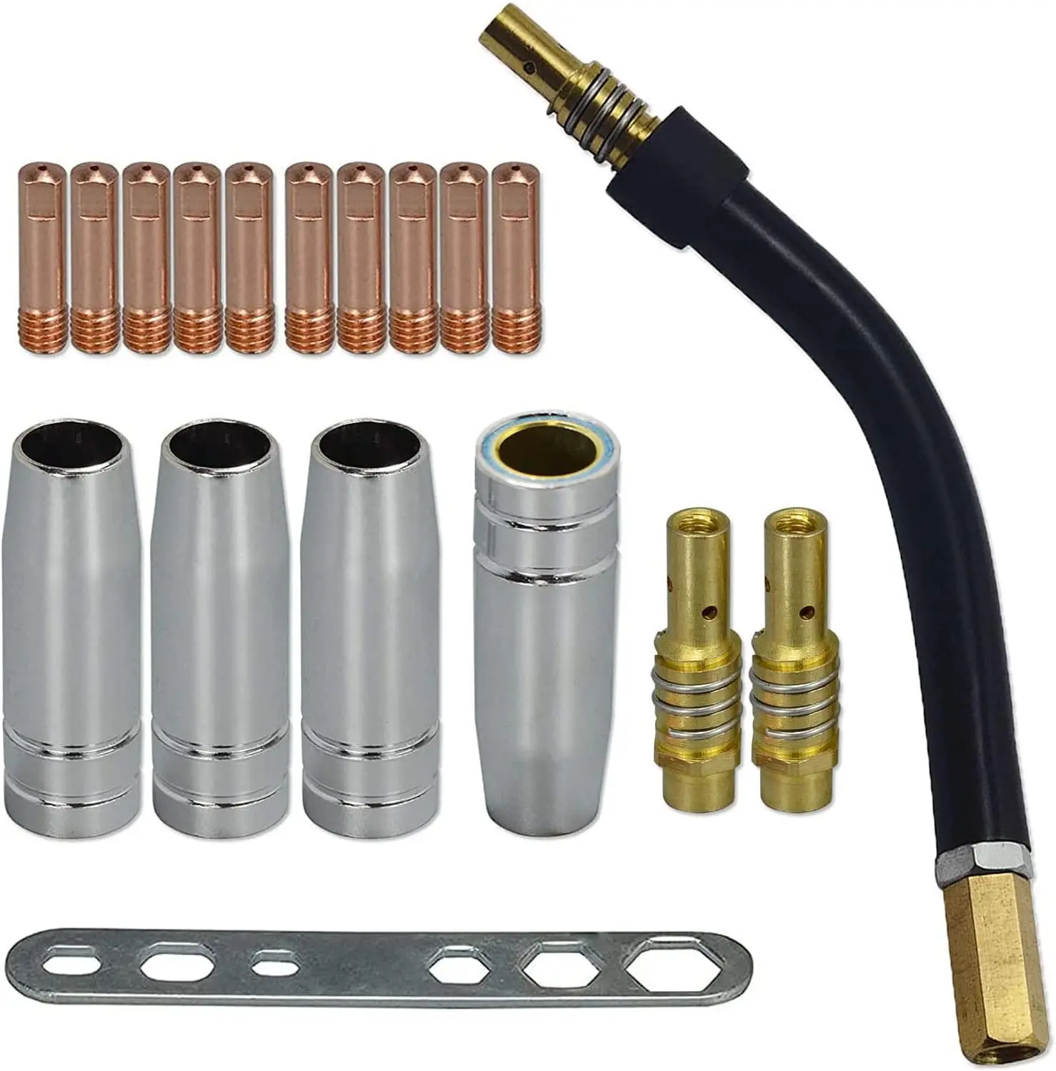 

MB15 15AK Contact Tip .035" 0.9mm M6 & Tips Holder Difuser & Shield cup & Neck For MB15 15AK MIG Welding 18pcs