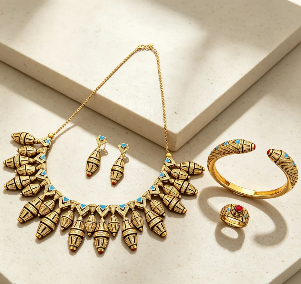 Falair Classic Women's Jewelry Set Gold Plated Copper Zircon Necklace Earrings Ring Bangle for Wedding Accessories