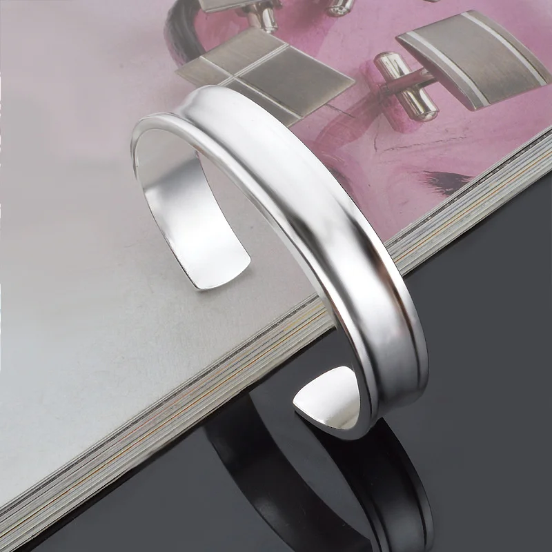 

925 Sterling Silver Open Cuff Bracelet Bangles For Women Men Couple Bracelets Gift