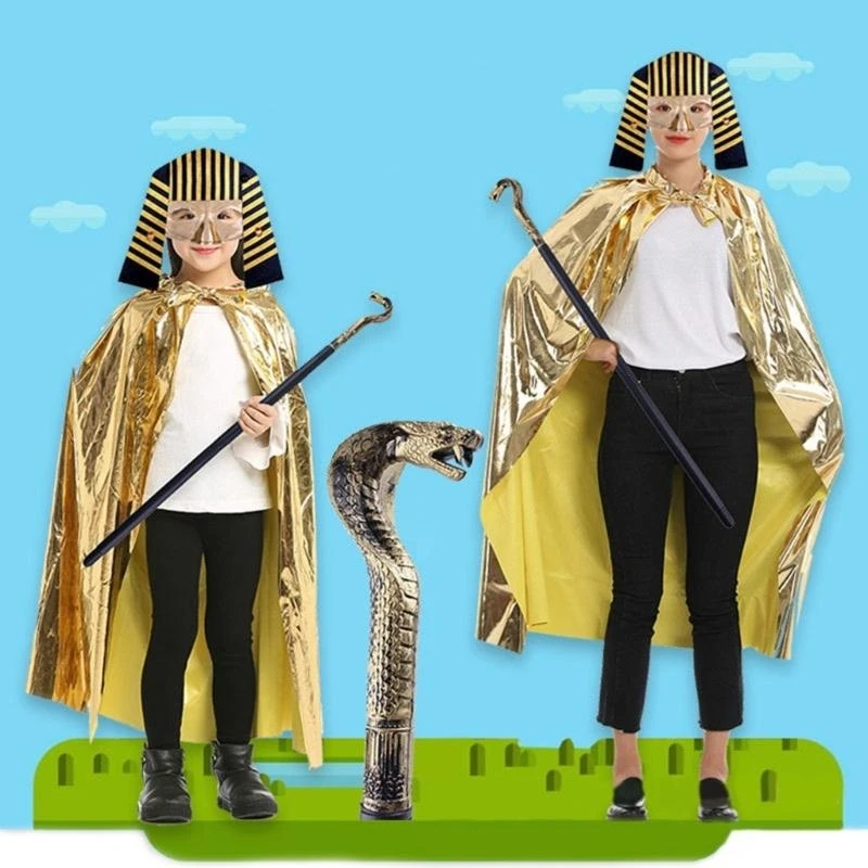 39bd Egyptische kostuumaccessoires Golden Cape Cloak Egyptisch masker Venetianen Mask Halloween Cosplay kostuum voor kinderen