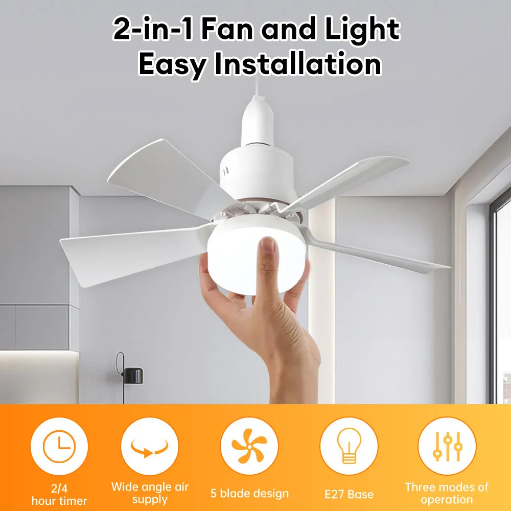 30W E27 Ceiling Fan Light with Remote Dimming Function LED Light Fan Intelligent Silent Ceiling Fans for Bedroom Living Room