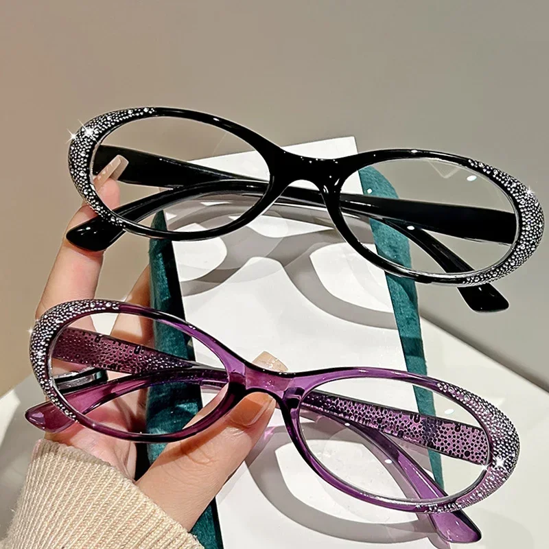 Women\'s Luxury Diamond Reading Glasses Trendy New Far Sight Eyeglasses for Men Ladies Blue Light Blocking Eyewear 0+1.0+4.0