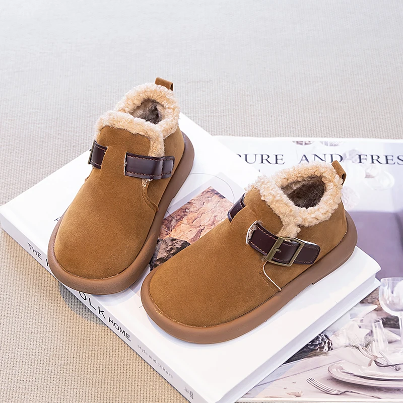 Winter New Children's Thick Soled Non Slip Casual Cotton Boots with Fashionable Buckle and Comfortable Boots