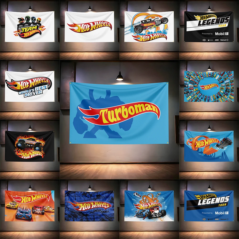 Image of Hot-Wheels-Fans-Flagge, 3 x 5 Fuß, 90 x 150 cm, für Garage, Männerhöhle, Bar, Club, Kinderzimmer, Autowerkstatt, Wanddekoration, Banner