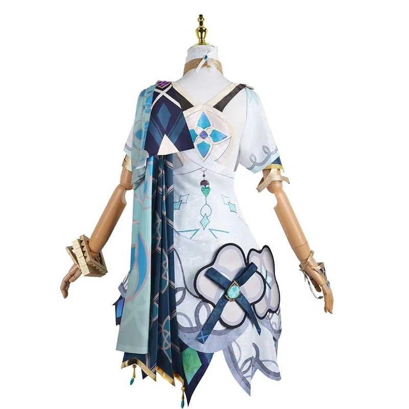 Game Genshin Impact Cosplay com Peruca, Azul, Cauda Dupla, Resistente ao Calor, Cabelo Sintético, Vestido Fato, Conjunto Completo, Faruzan