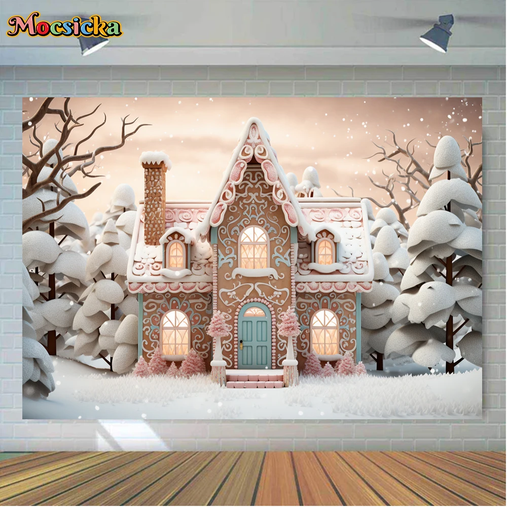Mocsicka зимние Рождественские фоны для фотосъемки дом конфеты снег праздник семейный портрет фото фоны для студийной съемки