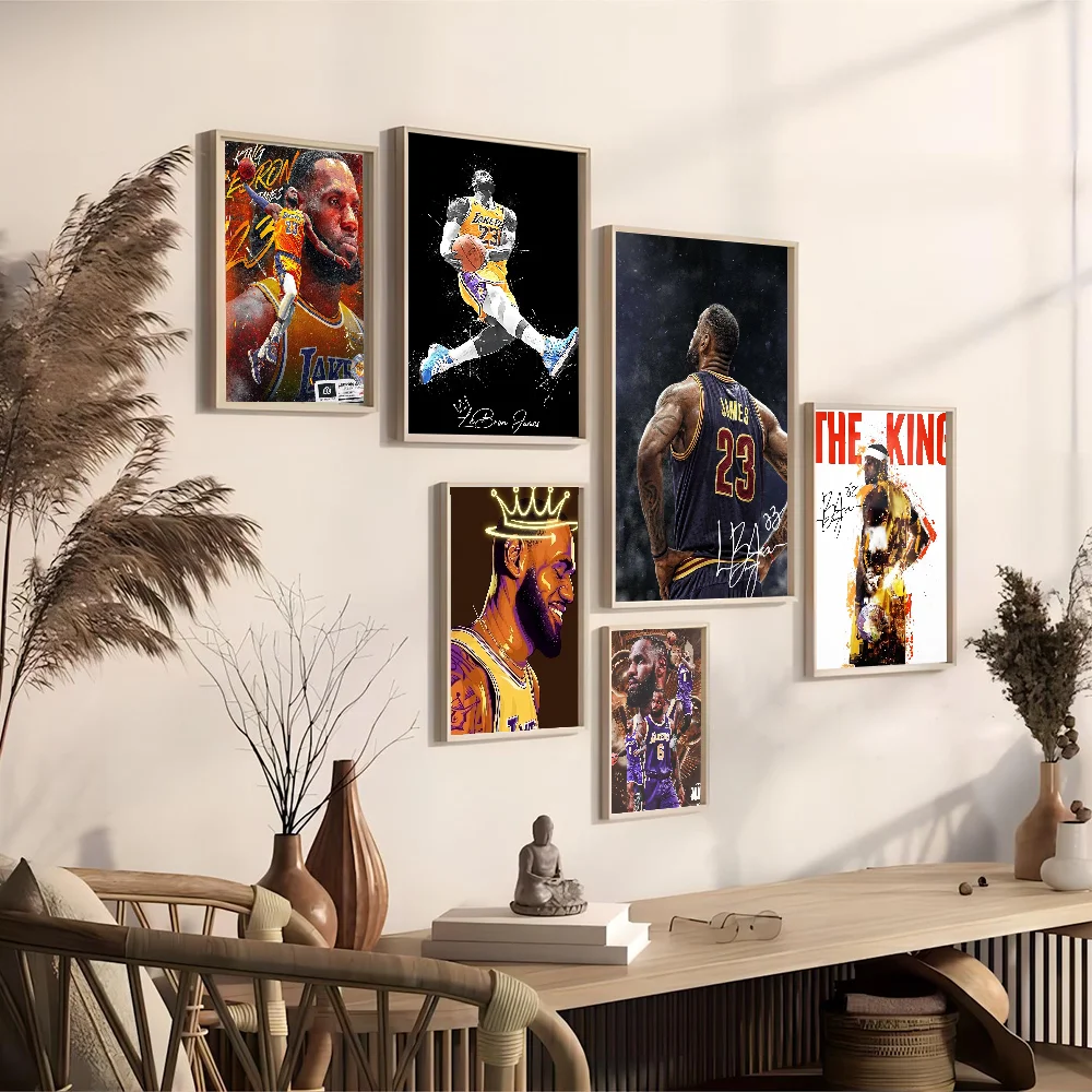 L-LeBron J-James Anime Posters Sticky HD Quality Wall Art Retro Posters for Home Kawaii Room Decor