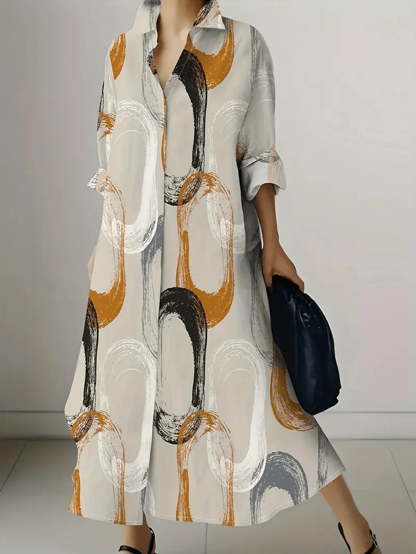 

Women Long Sleeve Casual Printed Shirt Dress Spring Vacation