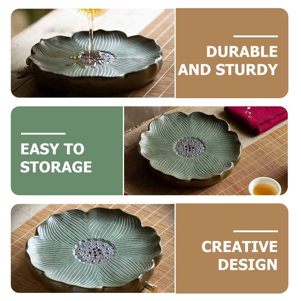 

1Set Retro Lotus Pattern Tea Tray Circular Lotus-Shaped Gongfu Tea Set Tray Office Household Decorative Teapot Holder