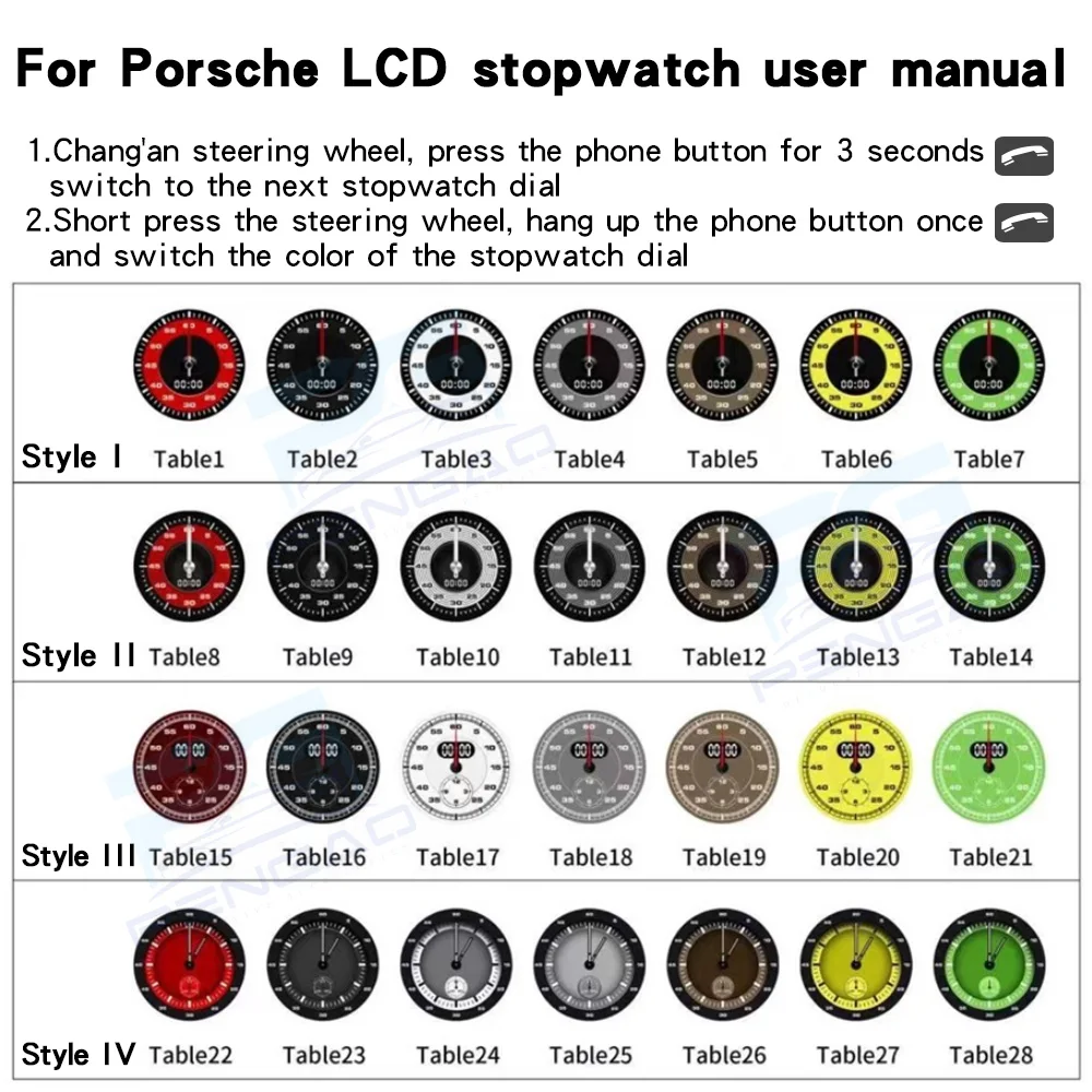 

Upgrade LCD 28 Color for porsche 718 Interior stopwatch Timer clock Cover motion Racing stopwatch car parts car parts adjustment