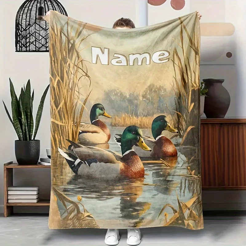 1 piece of text customized creative wheat scented countryside duck printed flannel blanket, customized