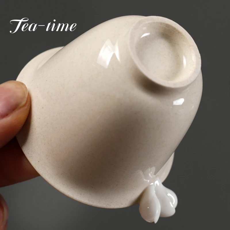 2pc/set 45ml Creative Hand-kneaded Flower art Tea Cup retro Plant Ash Glaze Ceramic Teacup Single Master Cup Kung Fu Teaware Set