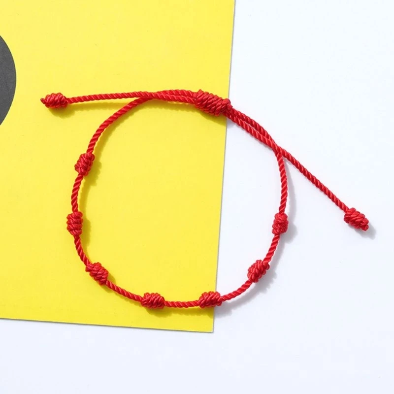 2 Pcs Handmade 7 Knots Red String Bracelet for