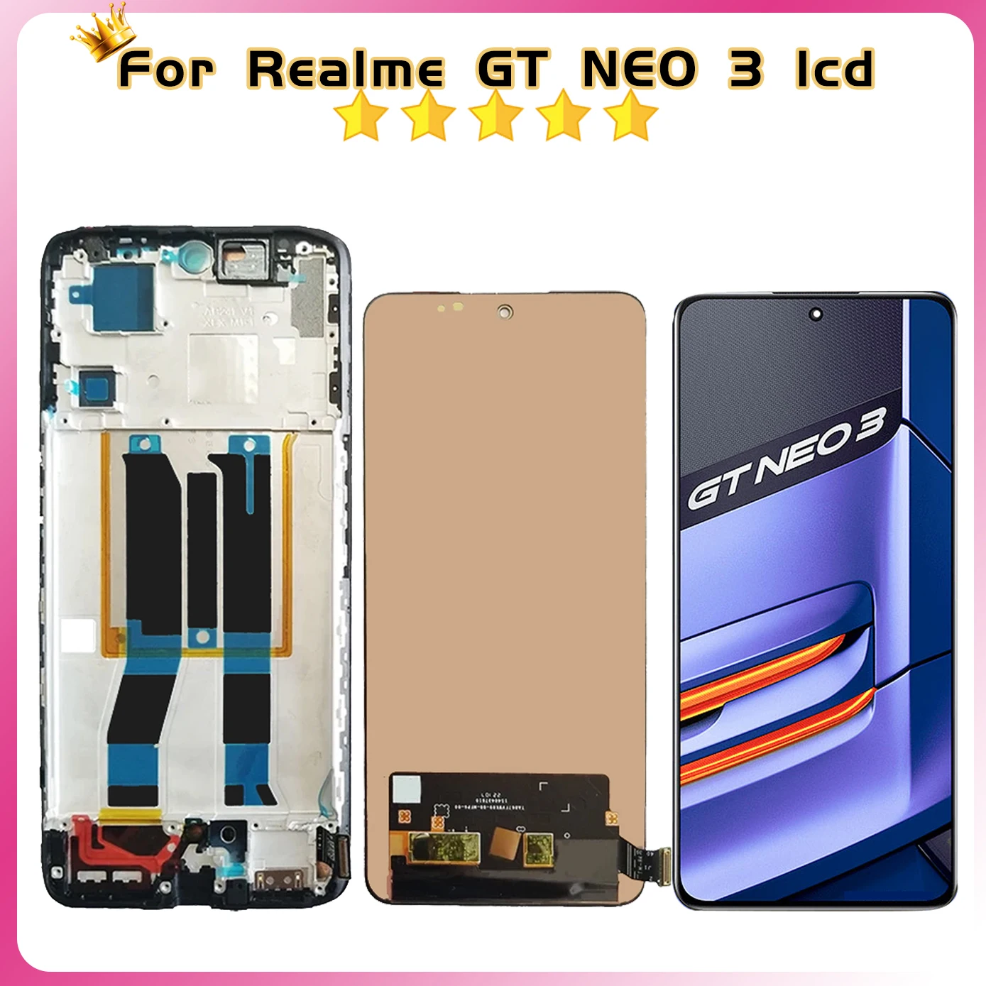 High quality Lcd For Realme GT NEO 3 RMX3561 RMX3560 RMX3563 LCD Display Touch Screen Replacement Digitizer Assembly with frame