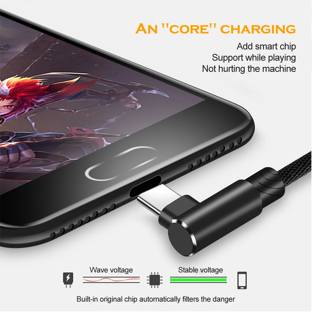 ประเภท C สาย USB 90องศาสำหรับ Samsung S9 S10 S8 2A Fast Charger ข้อมูลสายเคเบิลสำหรับ Xiaomi mi 9 Huawei P30 P20 Mate20