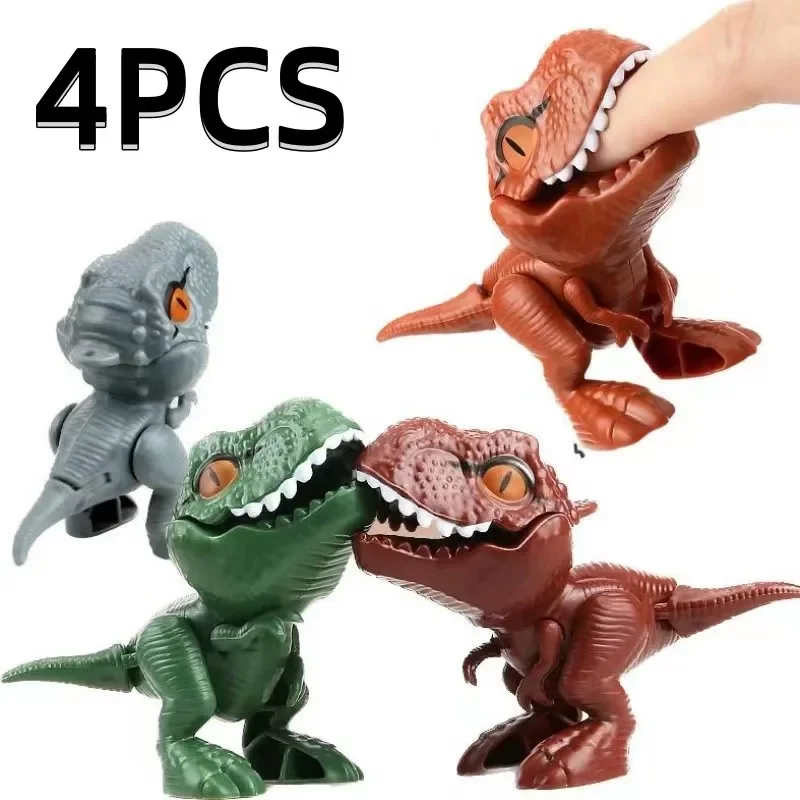 4PCS Mini Simulation Dinosaurs Toys for Kids Biting Finger Dinosaur Tricky Model Set Dino Movable Joints Kids Birthday Toys Gift