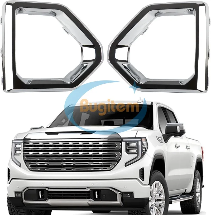 2PCS Front Left & Right Bumper Fog Light Bezel Cover Trim Replace 84176752 84176753 For GMC Sierra 1500 AT4 Denali SLT 2019-2022