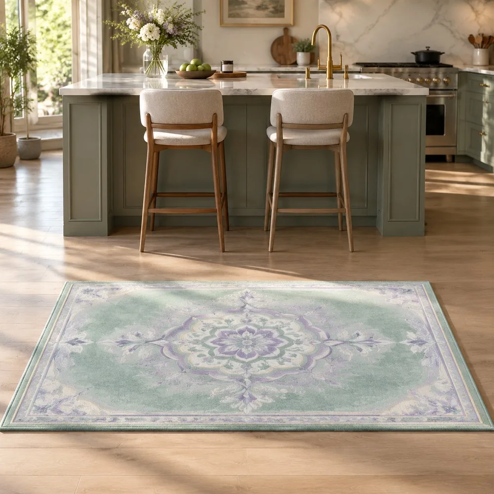 VIKAMA Floor Mat Lake Green Fading Color Gradient Vintage Style Foldable Reading Nook Walk In Closet Bathroom Hallway Room Decor