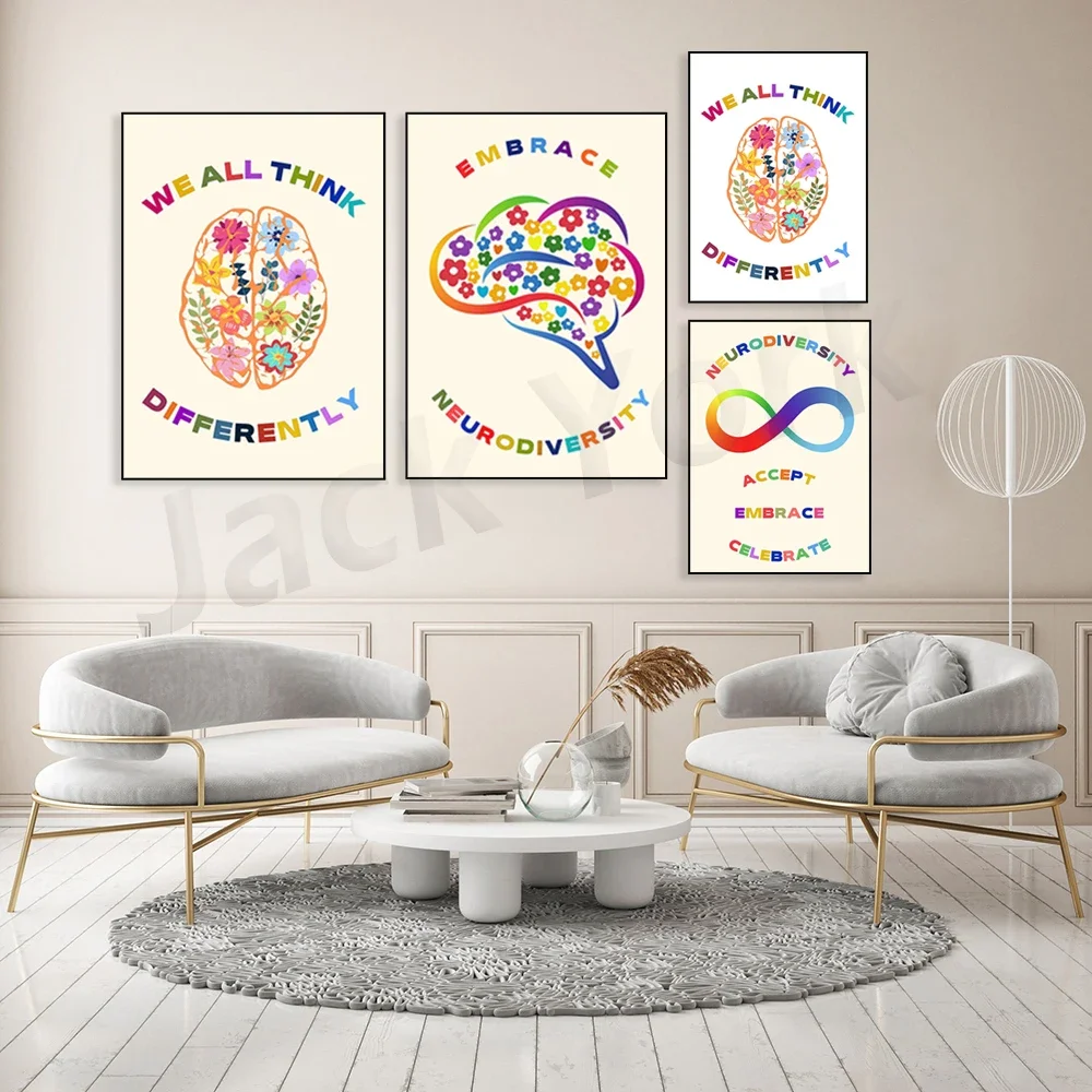 Embrace Neurodiversity Poster,Therapy Office Decor, Mental Health Art, ADHD, Autism Awareness, Psych Signs,Counselor Wall Art