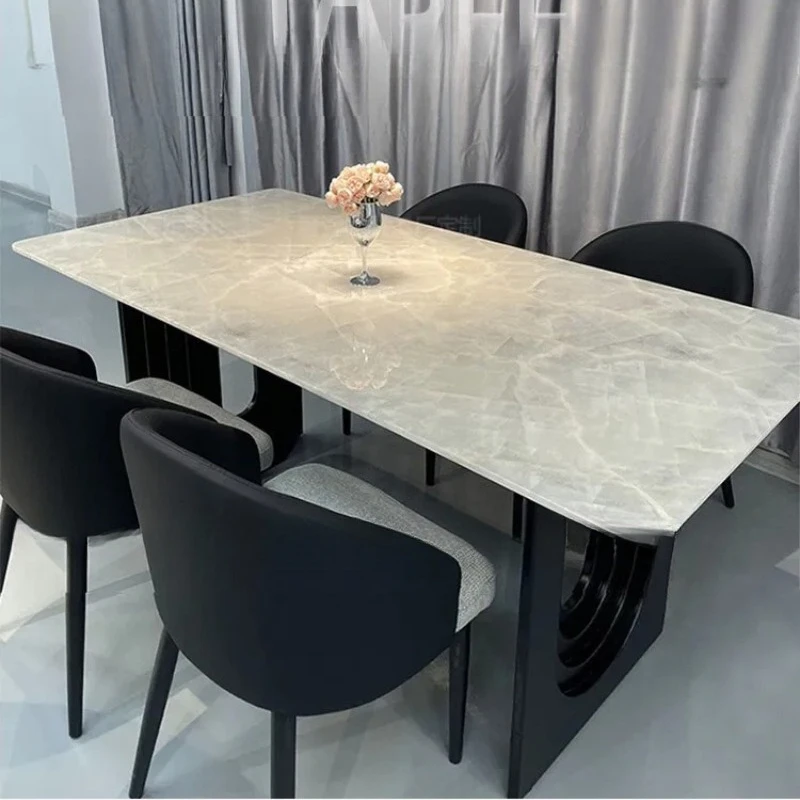 AA white ice jade marble dining table light luxury stone dining table modern simple ice rectangular combination