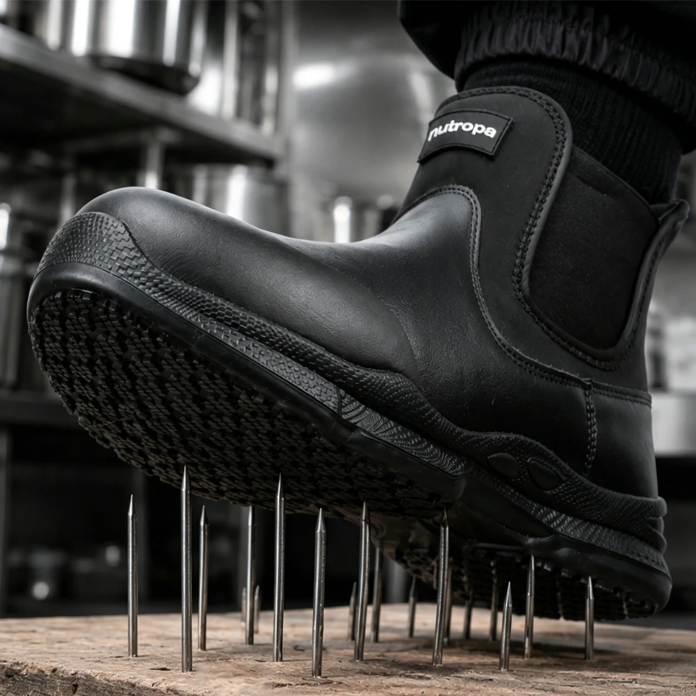 High Top Boots Men Chef Shoes Anti Slip Wear-resistant Chef Shoes Oil-resistant Kitchen Work Shoes Waterproof Men Leather Boots