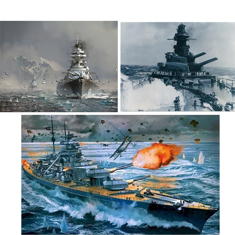 

Warships Sail on the Sea Posters and Prints Bismarck Battleship Canvas Wall Boat Art Painting Ship Picture for Room Decoration