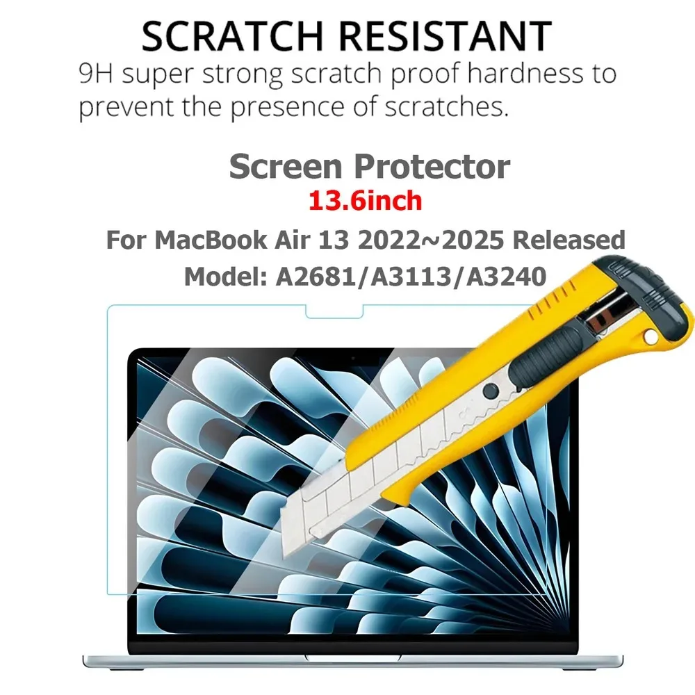 

For 13.6Inch MacBook Air 13 2022-2025 Released Model A2681 A3113 A3420 M2 M3 M4 Chip Clear Tempered Glass Screen Protector