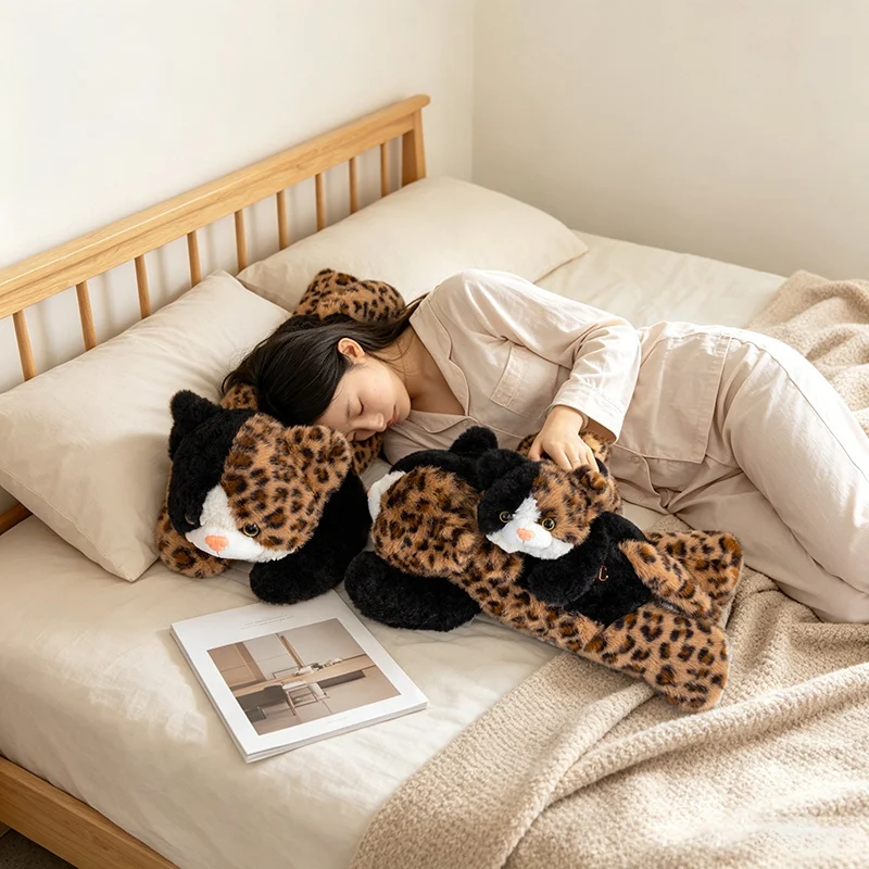 Calico Cat Plush Toy Multi Size 40 60 80cm Leopard Spotted Body Prone Pose Soft Bed Display Home Decor Gift Keepsake