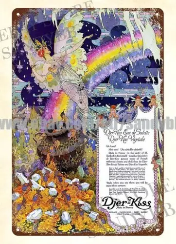 1912 Djer-Kiss Eau de Toilette fairy rainbow art nouveau metal tin sign art post