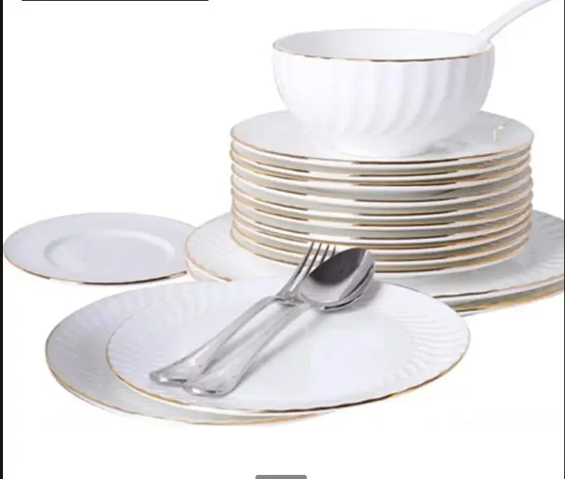 

Bowls and Plate Set 50% Bone china Tableware Spoon Dinner plates Phnom Penh embossed pot Western Simple Gift Porcelain