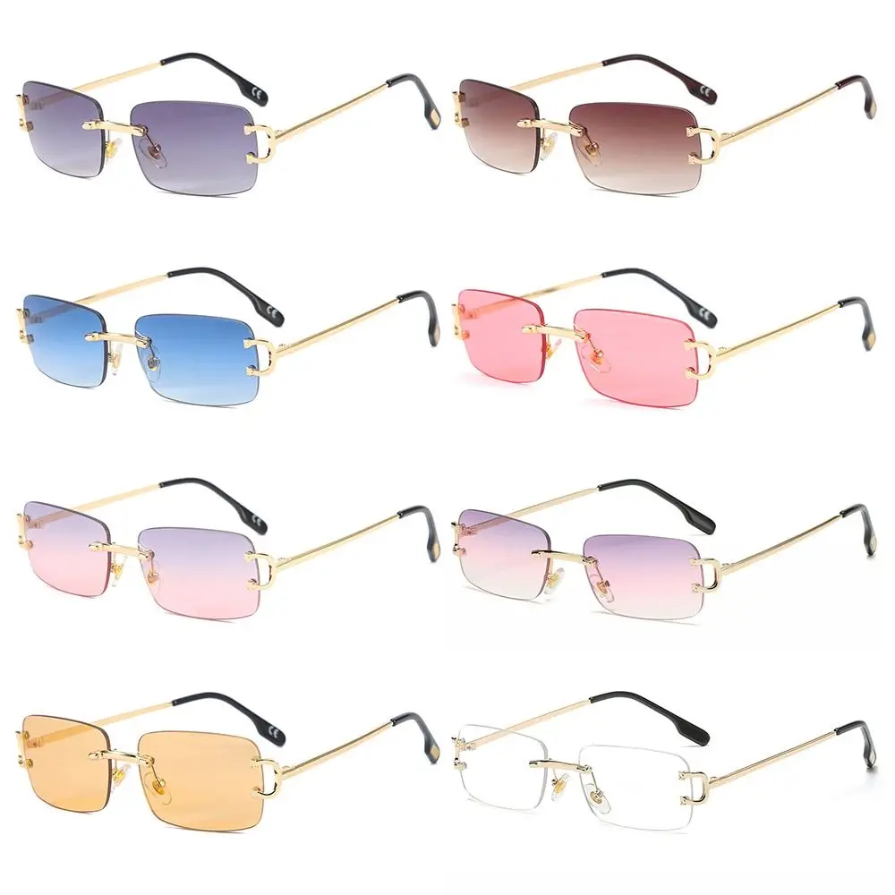 Trendy Vintage Small Metal Sunglasses Retro UV400 Rimless Sun Glasses Rectangle Frame Sunglasses for Women & Men