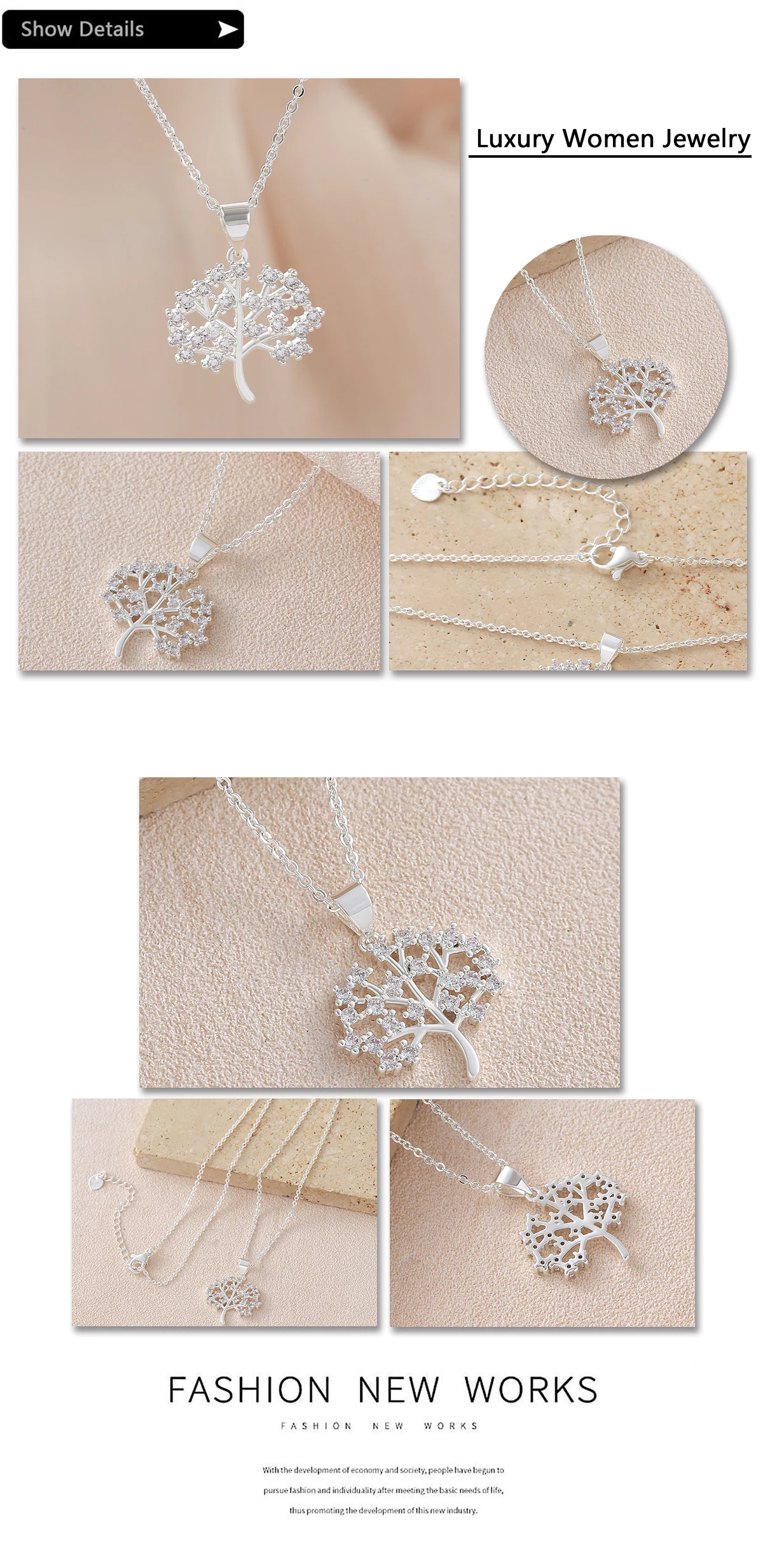 MHS.SUN Halsketten mit hohlem, kubischem Zirkon-Anhänger „Baum des Lebens“, klassische runde, vergoldete Kette, Partyschmuck für Damen und Herren – Detail 16