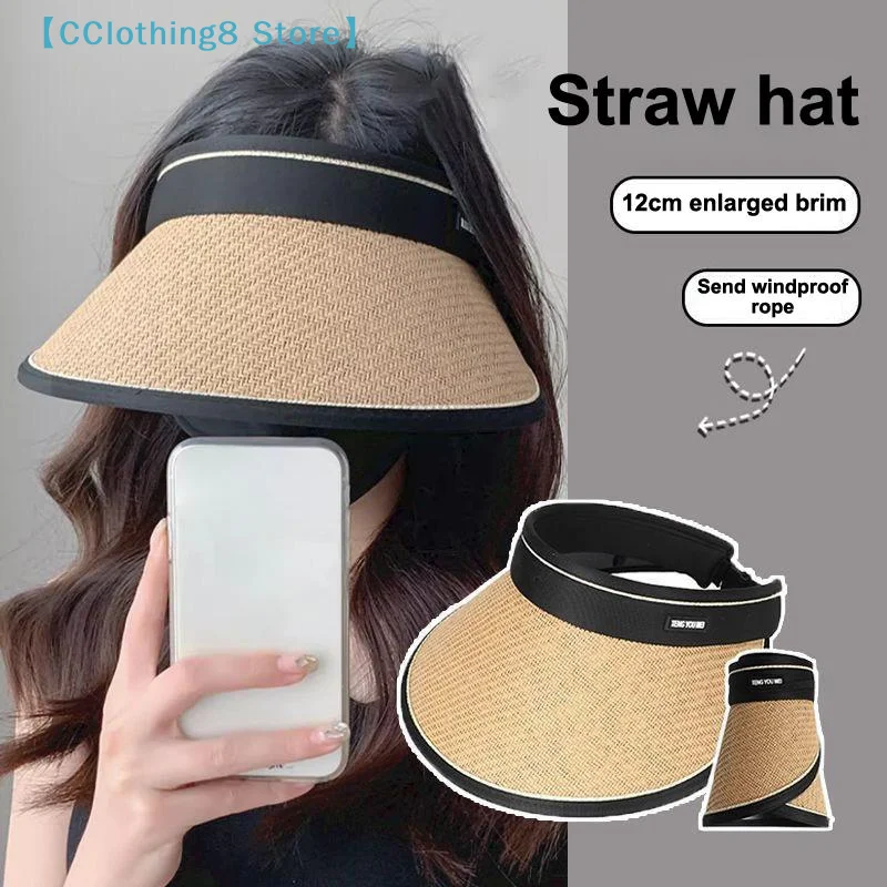 Empty Top Women Girls Visors Casual Foldable UV Protection Beach Hat Straw Cap Sun Hats Sunshade【AliS8】