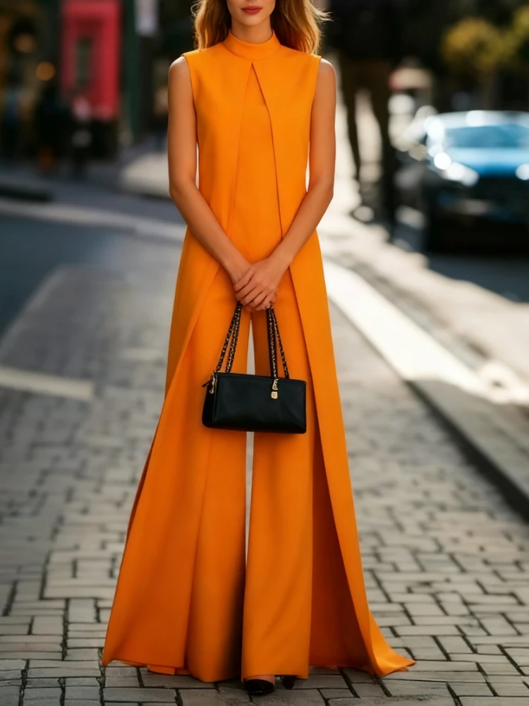 

Женский вечерний комбинезон Gymystars, широкий комбинезон, повседневный комбинезон с высокой талией и свободными карманами, оранжевый модный женский цельный вечерний комплект