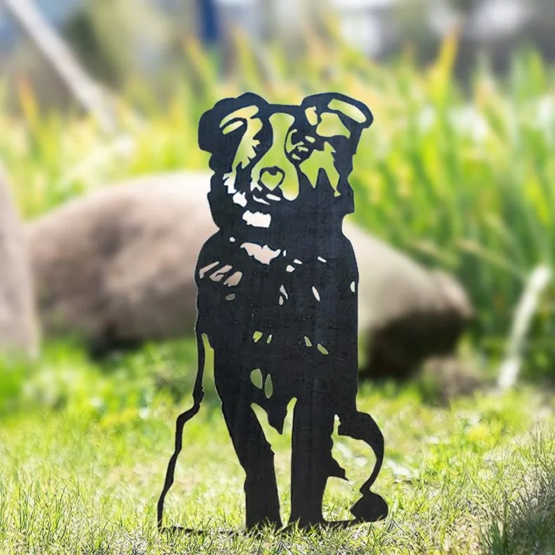 

Metal Dog Silhouette Stand Puppy Ornament Animal Crafts Outdoor Lawn Courtyard Garden Decoration Home Decor Simulation Sculpture