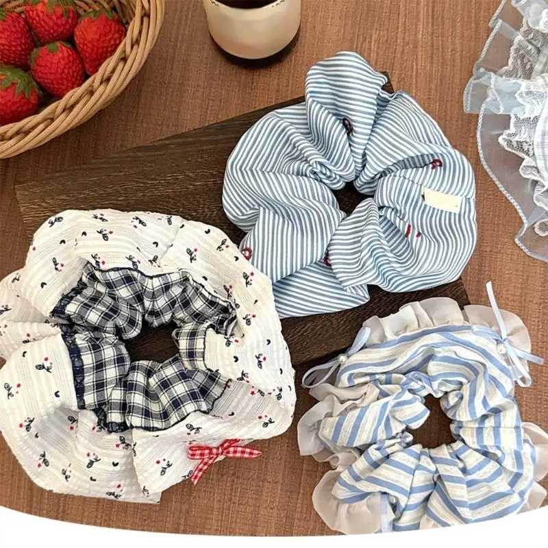 G92D Colorful Striped Hairtie Elastic Scrunchie Women Ponytail Holder for Dance Event
