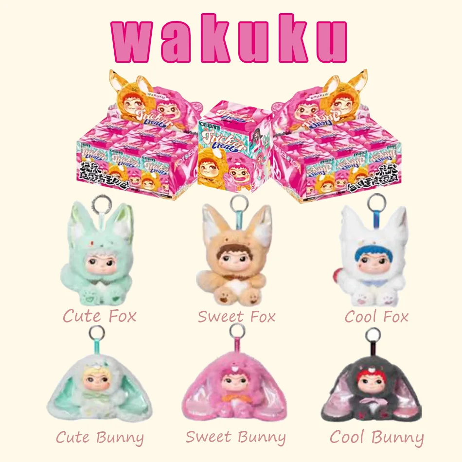 Wakuku Fox & Bunny Trickor Treat Blind Box Cute Wakuku Action Figure Mystery Box Fox Bunny Anime Doll Keychain Suprise Bag Toy