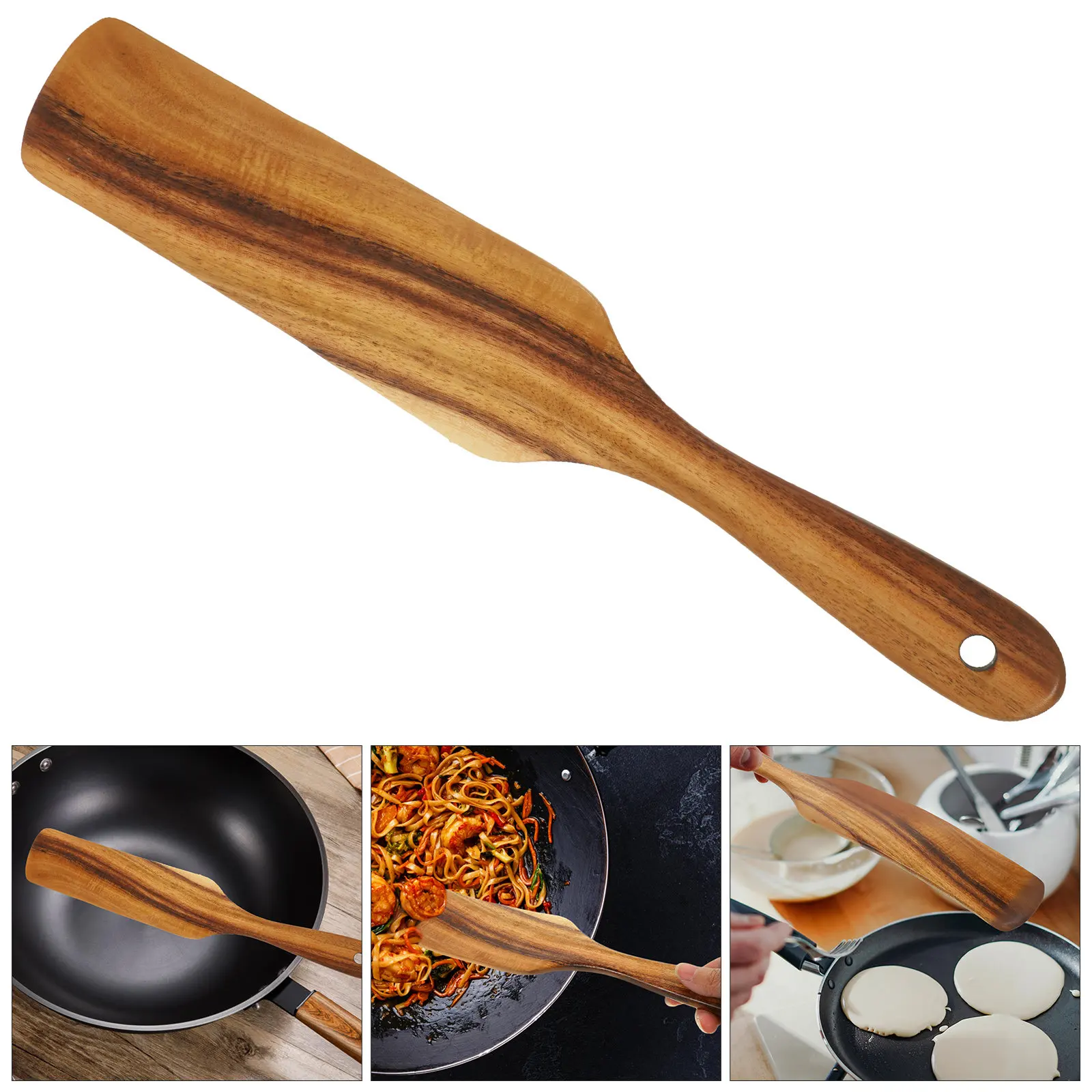 Wooden Cooking Spatula Long Handle Non Stick Stain Resistant Heat Resistant Kitchen Shovel for Daily Cooking Elegant