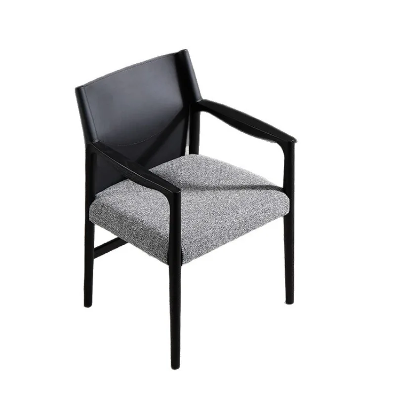 

Italian minimalist ash wood solid wood dining chair modern minimalist backrest armrest designer saddle leather meal