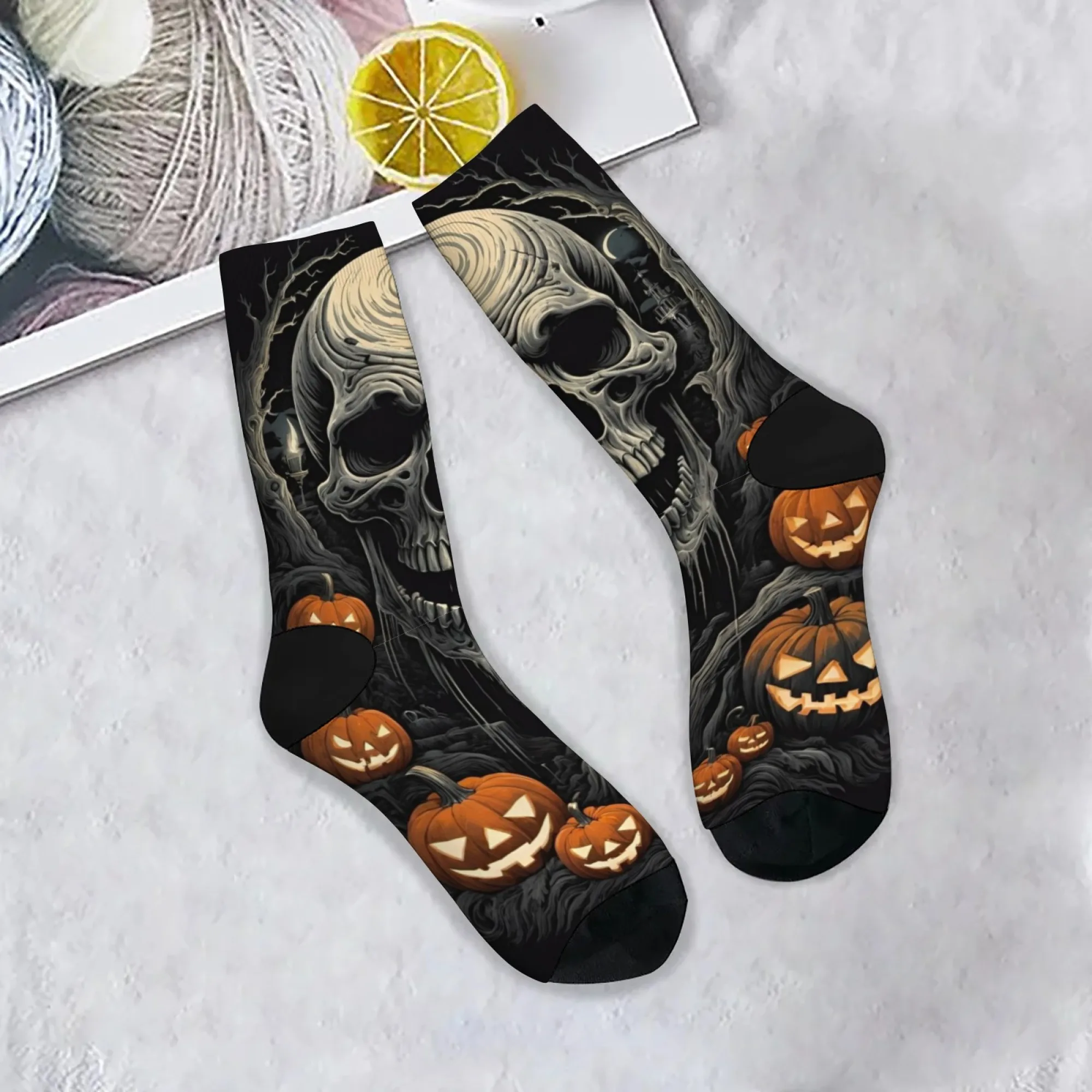 

Носки с черепом и тыквой-фонариком, модные повседневные мужские носки в стиле ретро, новинка на Хэллоуин, забавные носки Happy, сумасшедшие вечерние праздничные подарки