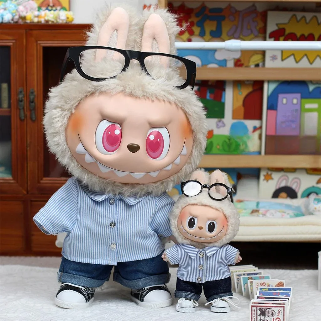 

Mini Doll'S Clothes Outfit Accessories For 15-17cm Ropa Labubu and 10cm cotton doll Summer 2-piece set Glasses Clothing
