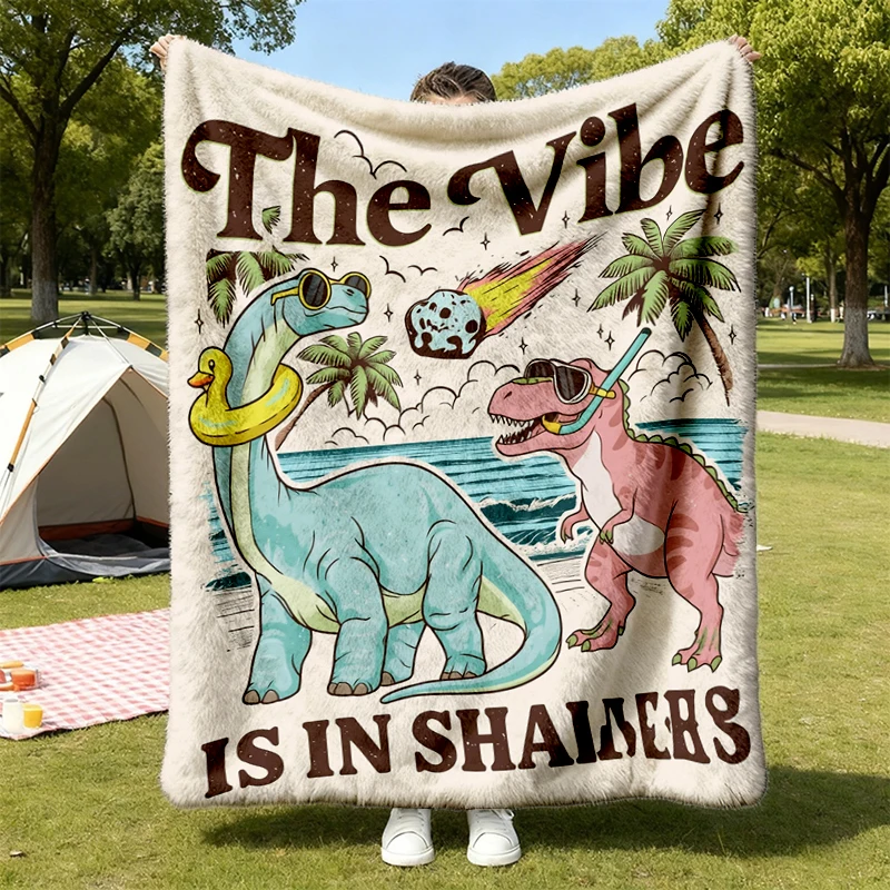 The Vibe Is in Shambles Flannel Blanket, Funny Dinosaur Throw, Cute Mental Health Gift for Her