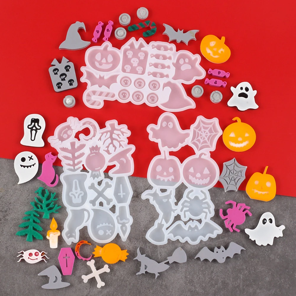 Halloween Handmade Silicone Mold-Skull Pumpkin Pattern Earrings Dropping Glue Mold Jewelry Resin Craftsmanship DIY Supplies