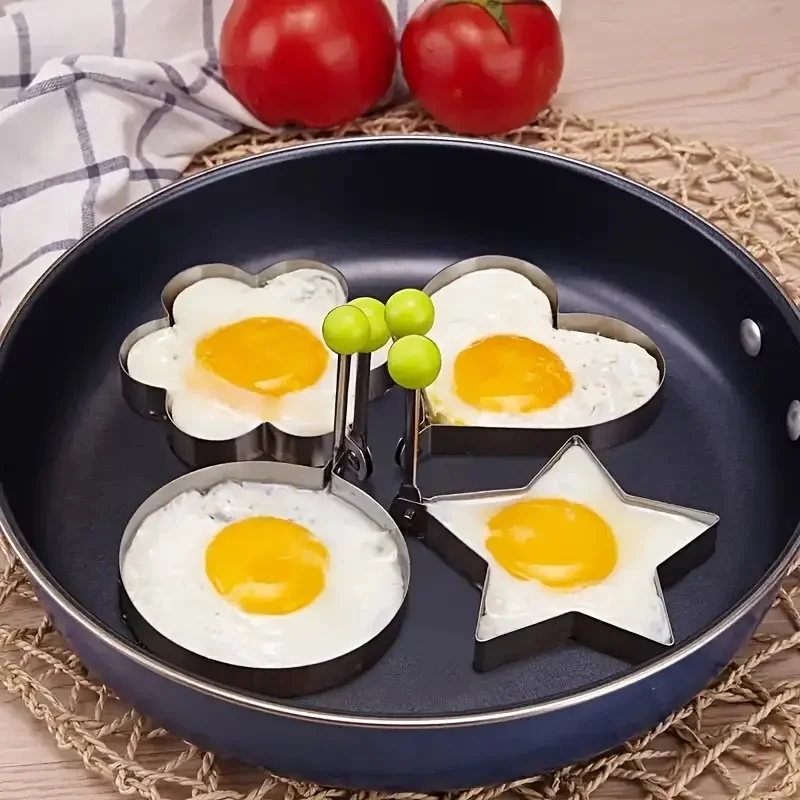 2Pcs Random Style Stainless Steel Egg Mold, Heart Star Flower Circle Fried Egg Shaper Rings, Metal Breakfast Cooking Mould Tool, Non‑Stick Omelet Pancake Maker, Home Kitchen DIY Food Shaping Tool, Random Style