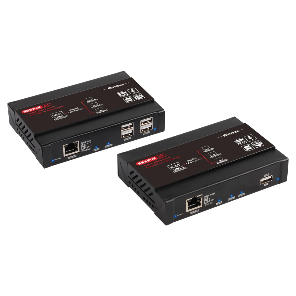 

Mirabox HSV563 HD KVM Extender Sender Receiver 4K@30Hz Over TCP/IP Gigabit PoE Network Switch Video Transmitter TX RX 383ft