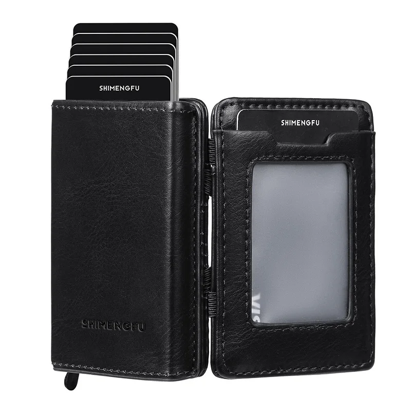 Unisex Customized Magic Designed RFID PU Leather Pop-Up Wallet Aluminum Short Case Card Holder for Credit Cards